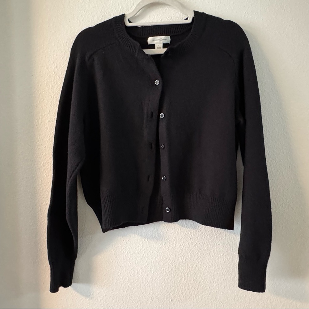 Nordstrom Black Cardigan Cotton Blend, Black, size L - Picture 5 of 16